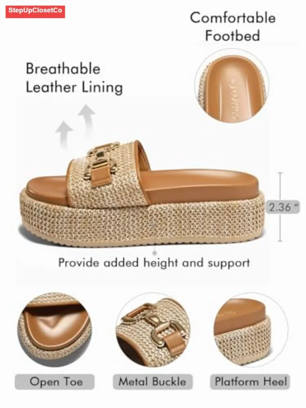 Raffia Platform Sandals with Metal Chain Espadrilles Slip On Summer Slides